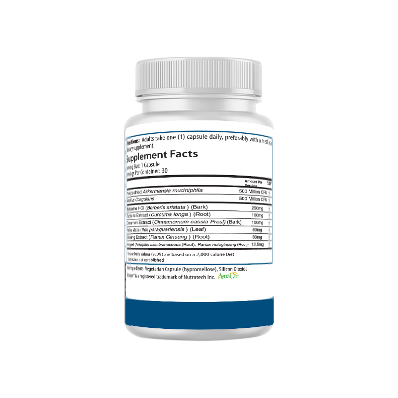 Back label of PURE GLP-1 Supplement bottle showing product description about GLP-1 support, probiotics, and synergistic ingredients. Includes usage warnings, FDA disclaimer, QR code, and company details.