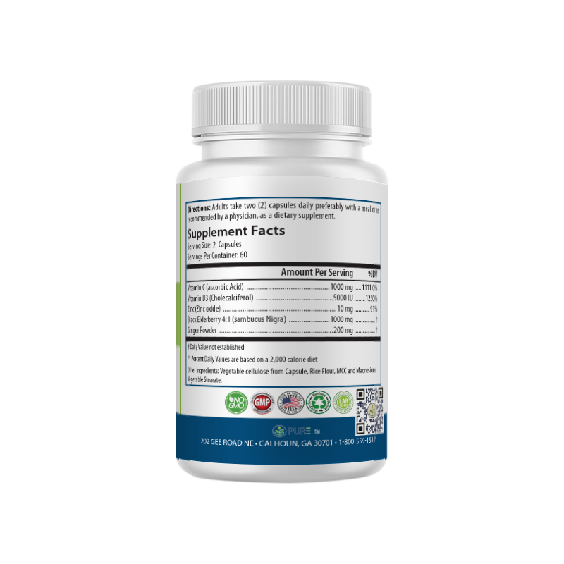 5 in 1 Immune Booster | Elderberry 1000mg, Vit C, D3, Zinc, 120 Caps!