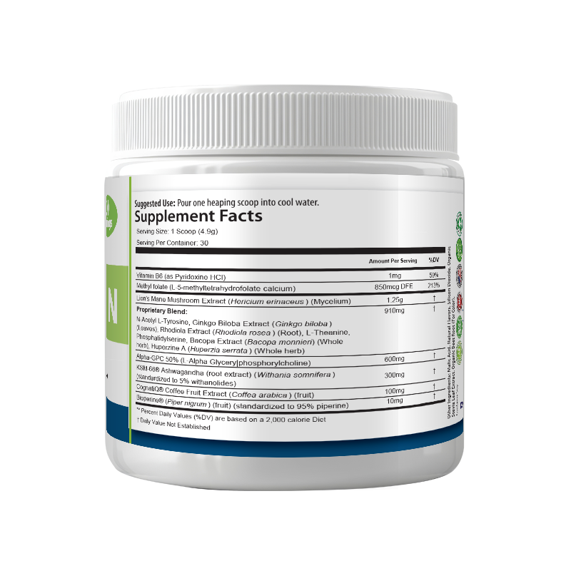 Healthy Brain | Lion’s Mane, Alpha-GPC, Focus, Memory, 30 Servings, USA!