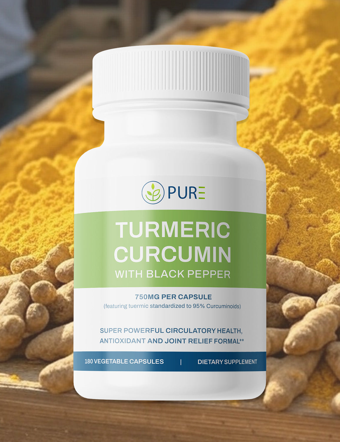 Turmeric Curcumin | 750mg, Black Pepper, Joint, Antioxidant, 180 Caps!