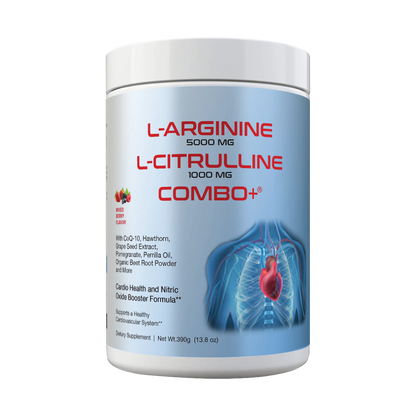 Combo+® L-Arginine 5000mg L-Citrulline 1000mg | Nitric Oxide, Heart, Workout, Cherry and Berry, 30 Servings, USA-Made!