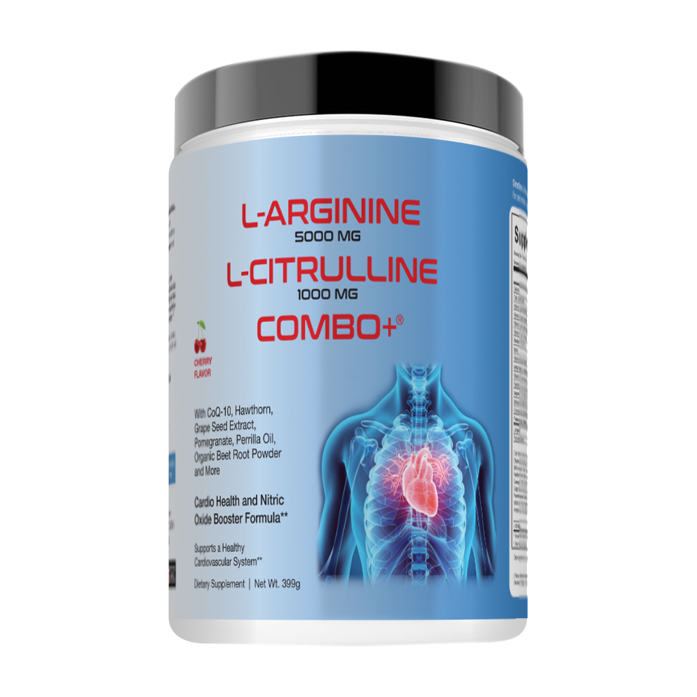 Combo+® L-Arginine 5000mg L-Citrulline 1000mg | Nitric Oxide, Heart, Workout, Cherry and Berry, 30 Servings, USA-Made!
