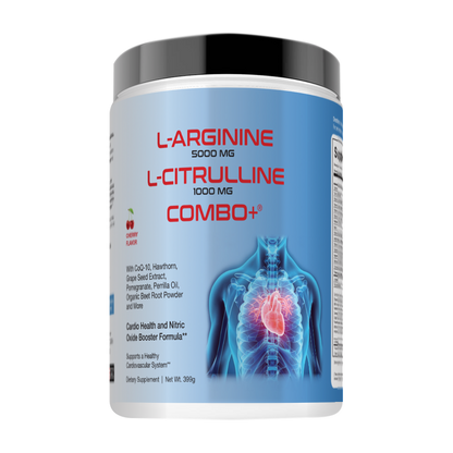 Combo+® L-Arginine 5000mg L-Citrulline 1000mg | Nitric Oxide, Heart, Workout, Cherry and Berry, 30 Servings, USA-Made!