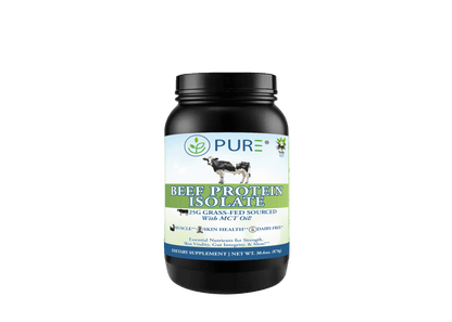 PURE Beef Protein Isolate vanilla bottle isolated on white background