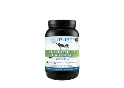 PURE Beef Protein Isolate chocolate bottle isolated on transparent background