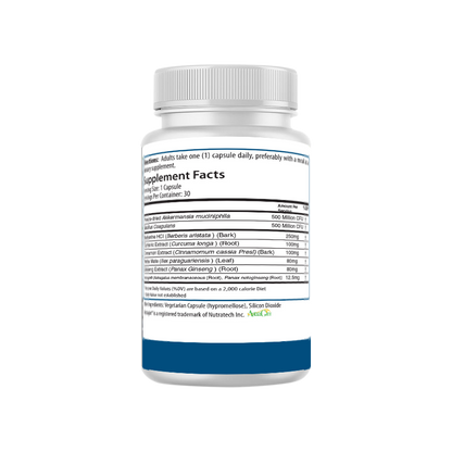 Back label of PURE GLP-1 Supplement bottle showing product description about GLP-1 support, probiotics, and synergistic ingredients. Includes usage warnings, FDA disclaimer, QR code, and company details.