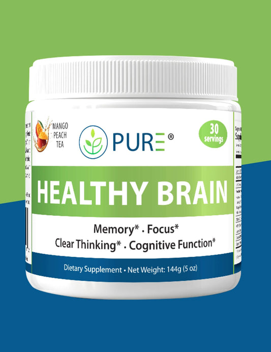 PURE® Healthy Brain | Cognitive & Focus Support Blend | Strawberry Citrus and Mango Peach Tea, Powder (30 Servings) | Memory & Focus | Stress Relief | Cognitive Edge