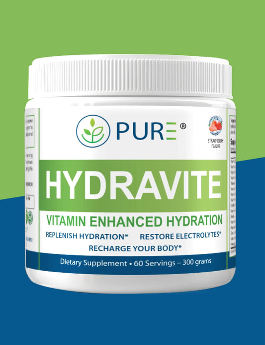 PURE® Hydravite | Electrolyte & Vitamin Hydration Blend | Strawberry, Powder (60 Servings) | Hydration Boost | Energy & Mood | Immune Support