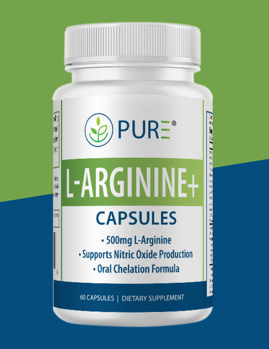 PURE® L-Arginine+ | Cardiovascular & Nitric Oxide Support | Capsules (60 Count) | Enhanced Circulation | Heart Support | Plaque Defense