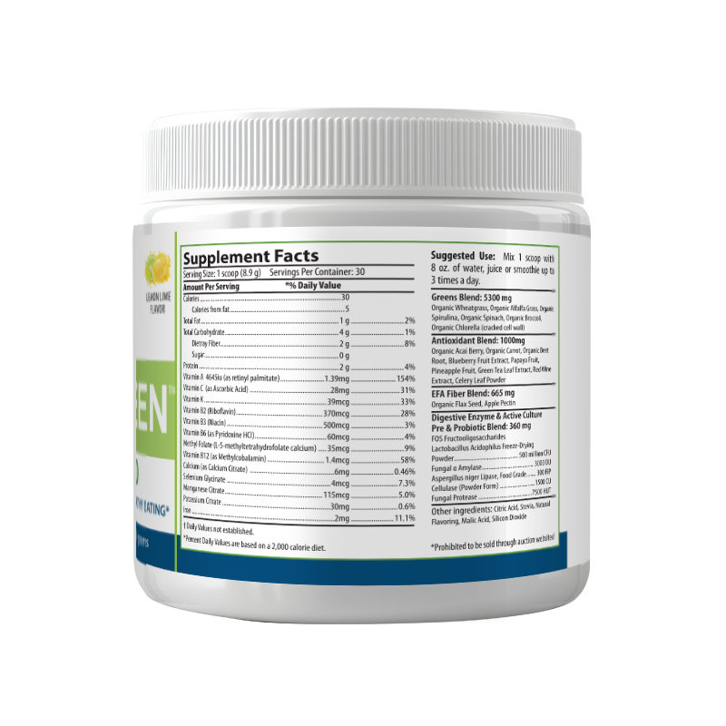 Raw Organic Greens Superfoods | Spirulina, Detox, Mango, Lemon Lime, 30 Servings, USA!