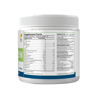 Raw Organic Greens Superfoods | Spirulina, Detox, Mango, Lemon Lime, 30 Servings, USA!