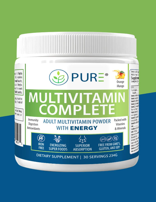 PURE® Multivitamin Complete | Full-Spectrum Nutrient & Superfood Blend | Orange Mango, Powder (30 Servings) | Vitality Boost | Comprehensive Wellness | Antioxidant Protection