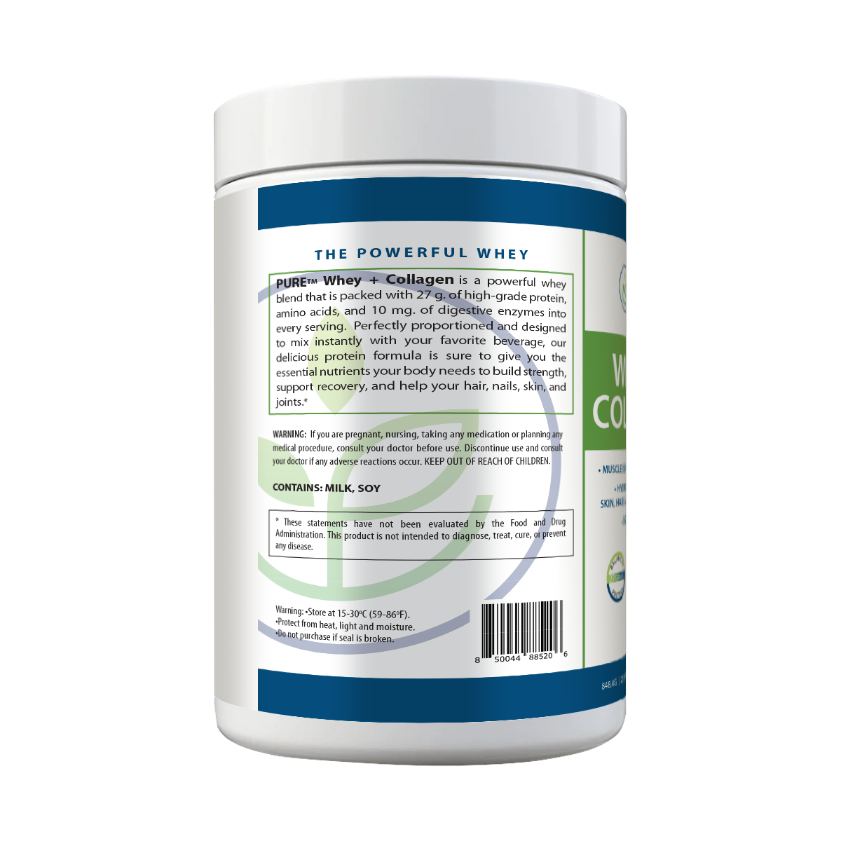 PURE® Whey + Collagen Protein Powder | 848g, 27g Protein, 28 Servings, Vanilla Bean and Blueberry Pancake, Muscle Recovery, Skin & Joints, USA-Made!
