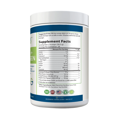 PURE® Whey + Collagen Protein Powder | 848g, 27g Protein, 28 Servings, Vanilla Bean and Blueberry Pancake, Muscle Recovery, Skin & Joints, USA-Made!