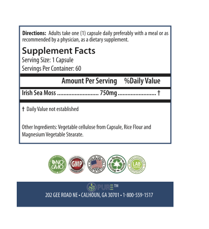 Irish Sea Moss | (750 mg, 60 day supply!) 100% Organic Wildcrafted Sea Moss!