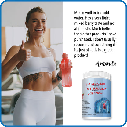 Combo+® L-Arginine 5000mg L-Citrulline 1000mg | Nitric Oxide, Heart, Workout, Cherry and Berry, 30 Servings, USA-Made!