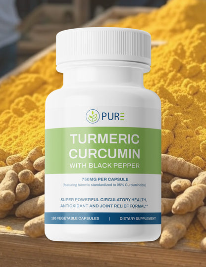 Turmeric Curcumin | 750mg, Black Pepper, Joint, Antioxidant, 180 Caps!