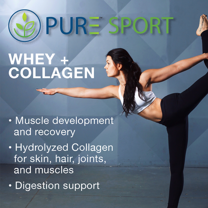 PURE® Whey + Collagen Protein Powder | 848g, 27g Protein, 28 Servings, Vanilla Bean and Blueberry Pancake, Muscle Recovery, Skin & Joints, USA-Made!