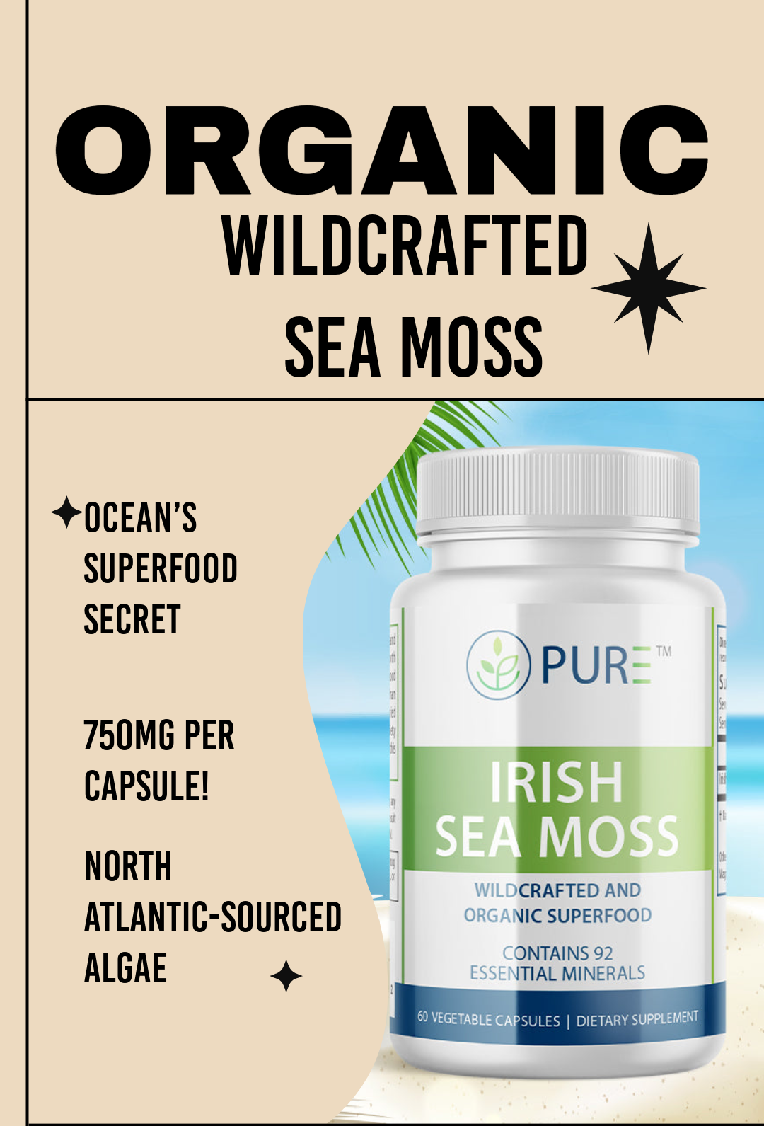 Irish Sea Moss | (750 mg, 60 day supply!) 100% Organic Wildcrafted Sea Moss!