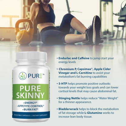 Pure Skinny | Weight Loss, Caffeine, Chromium, Fat Burn, Appetite Control, 60 Caps!