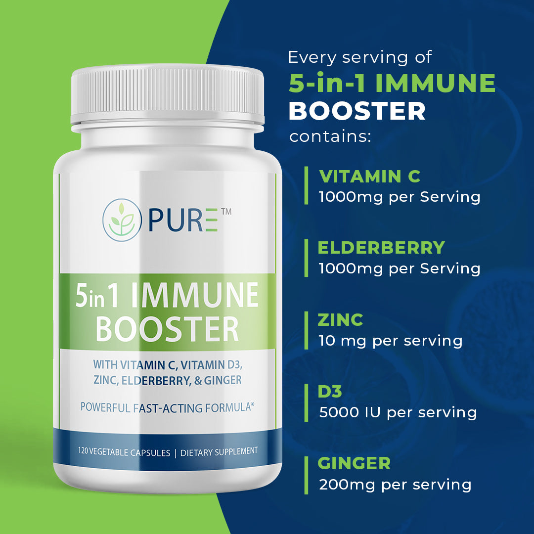 5 in 1 Immune Booster | Elderberry 1000mg, Vit C, D3, Zinc, 120 Caps!