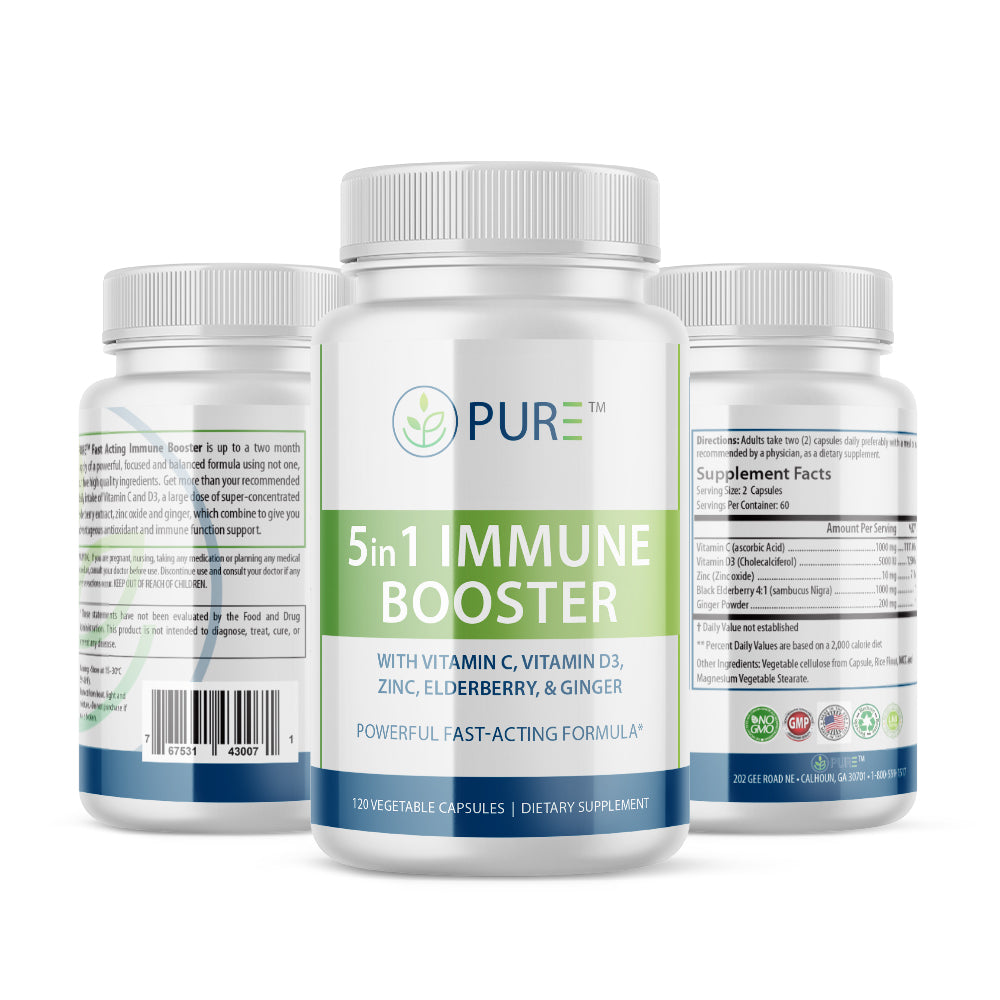 5 in 1 Immune Booster | Elderberry 1000mg, Vit C, D3, Zinc, 120 Caps!