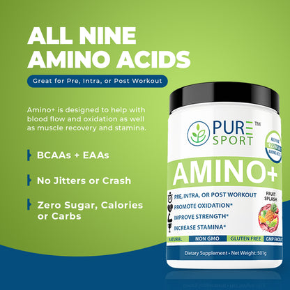 Amino+ | BCAA, L-Citrulline, Muscle, Fruit Splash, 30 Servings, USA!