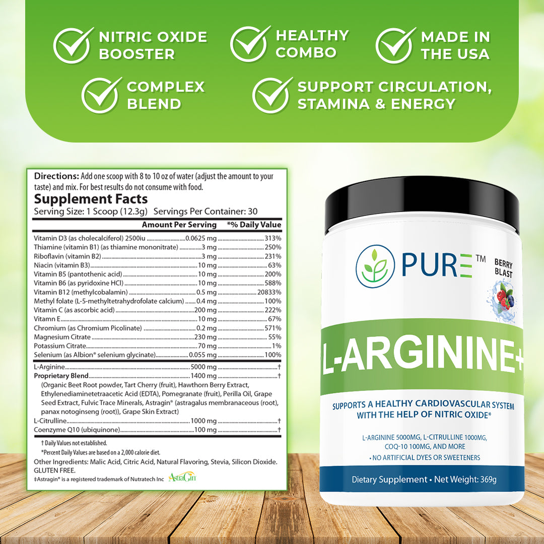 L-Arginine+ | Complete Cardiovascular Support | Berry, Cherry, Mango, Lemon Lime | Improve Circulation Antioxidants Energy & Stamina