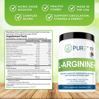 L-Arginine+ | Complete Cardiovascular Support | Berry, Cherry, Mango, Lemon Lime | Improve Circulation Antioxidants Energy & Stamina